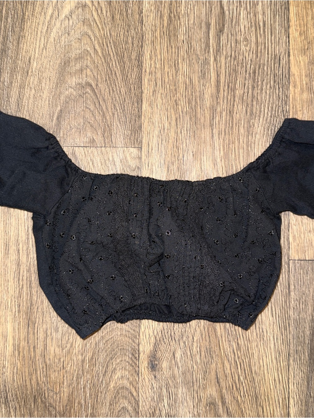 Her Pony Black Off Shoulder Black Embroidery Top